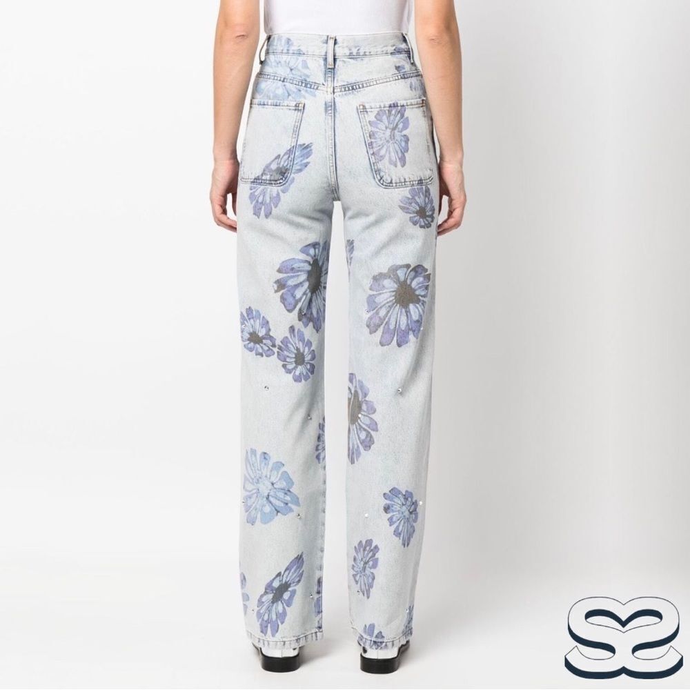 Sandro **NWT** Blossom Floral Print Rhinestone Straight Jeans in Blue Je… - Picture 9 of 15